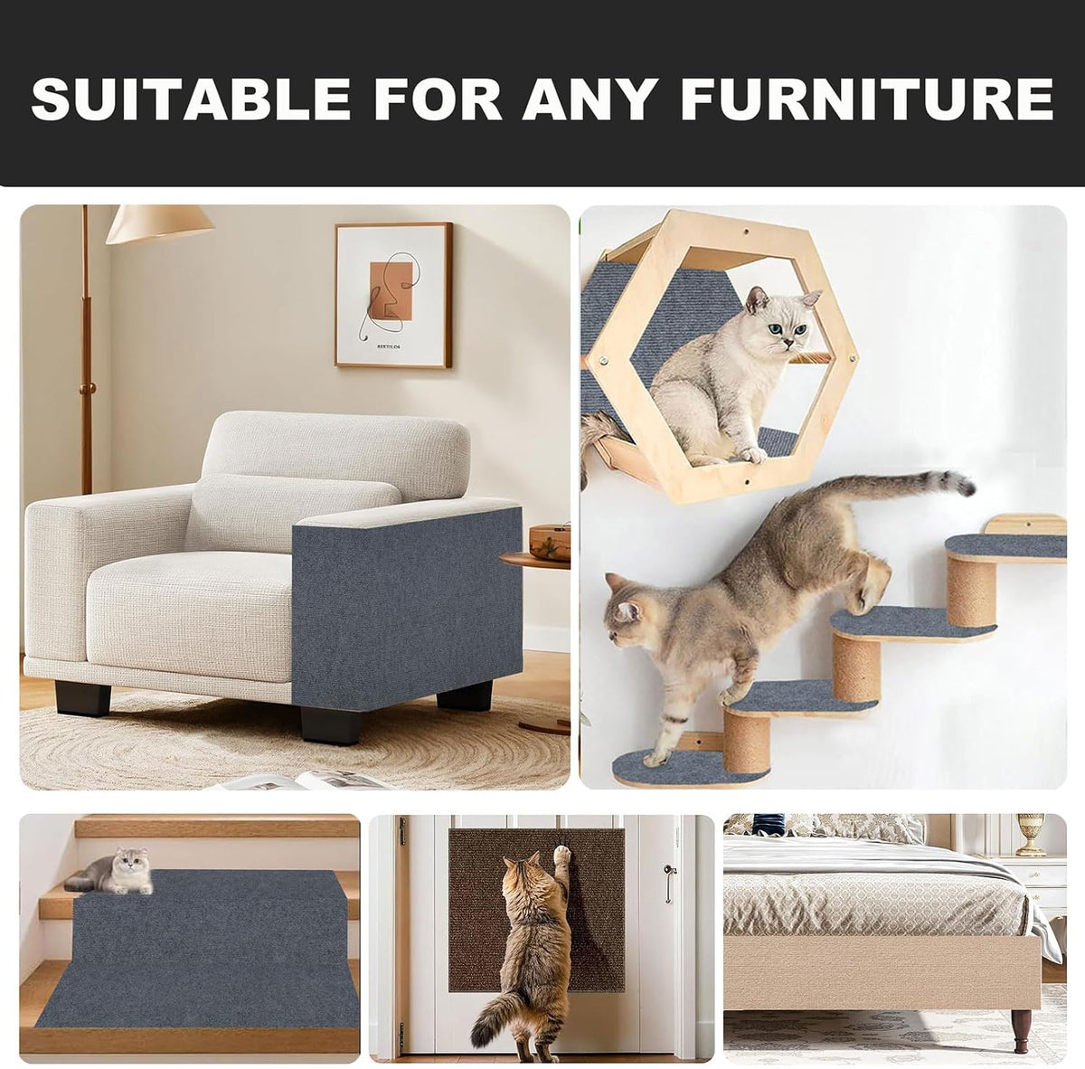 Self-Adhesive Cat Scratching Mat, Durable Couch Protector from Cat Claws