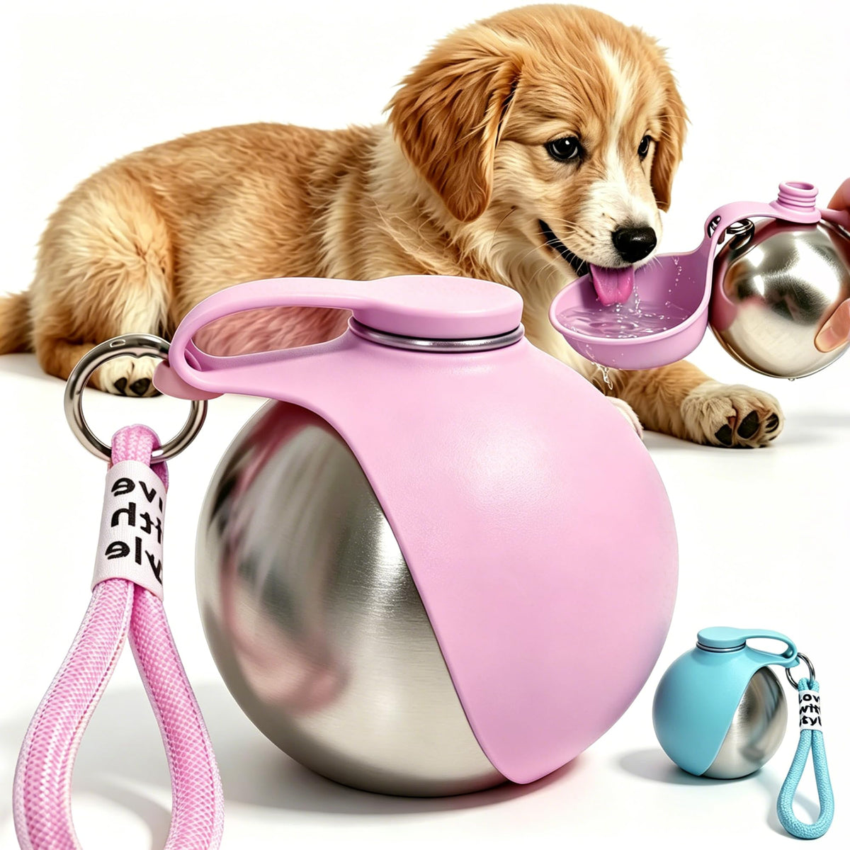 Portable Outdoor Dog Water Bottle with Foldable Silicone Bowl