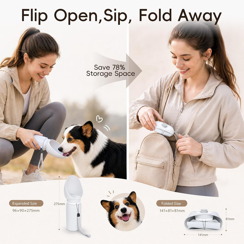 Thalirem Portable Dog Water Bottle with Foldable Bowl, Leak-Resistant