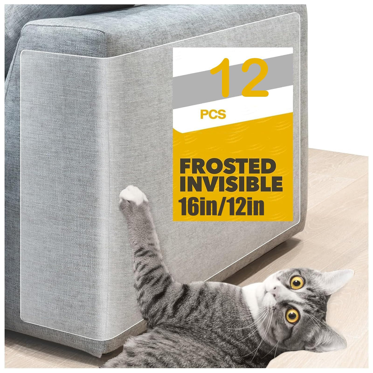 Anti Cat Scratch Furniture Protector, 200 x 12 Inches Clear Thick Vinyl Cat Scratch Deterrent Tape, Single-Sided Sticky Couch Protector for Sofa, Door Frame, Walls, Bed and Furniture Protection