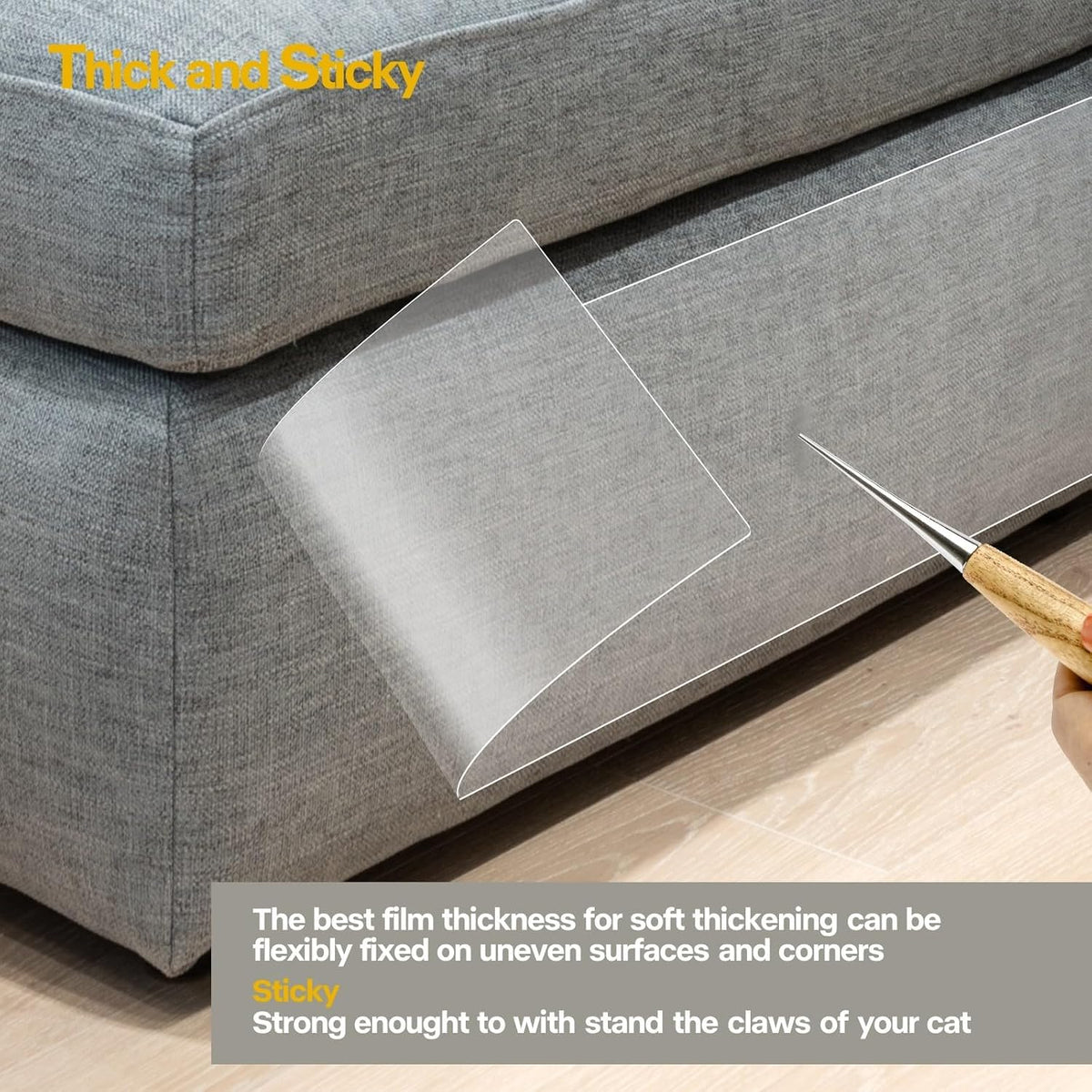 Anti Cat Scratch Furniture Protector, 200 x 12 Inches Clear Thick Vinyl Cat Scratch Deterrent Tape, Single-Sided Sticky Couch Protector for Sofa, Door Frame, Walls, Bed and Furniture Protection