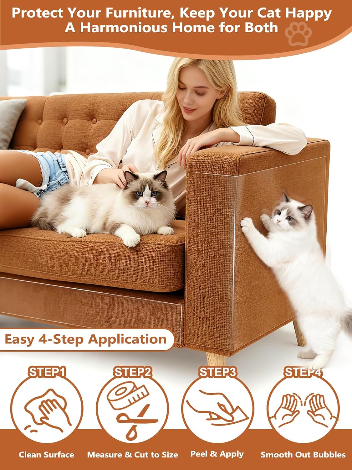 Extra Thick Clear Anti Cat Scratch Furniture Protector 17" x 197"