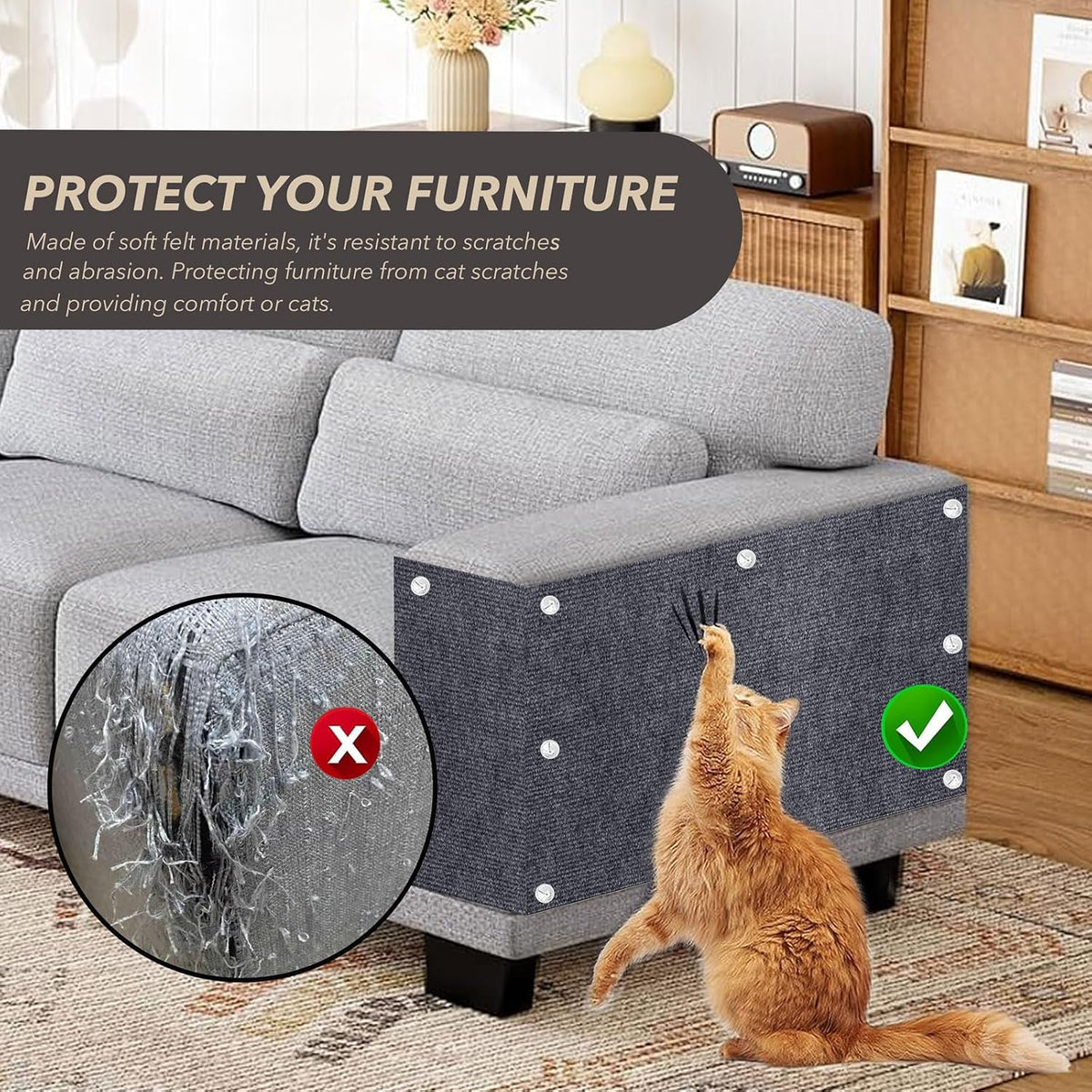 78.7"X15.8" Cat Scratching Mat, Self-Adhesive Cat Scratch Carpet, DIY Cats Scratch Furniture Protector for Couch, Sofa, Wall & Door, Durable Furniture Guards Couch Scratcher from Cats Claws, Dark Grey