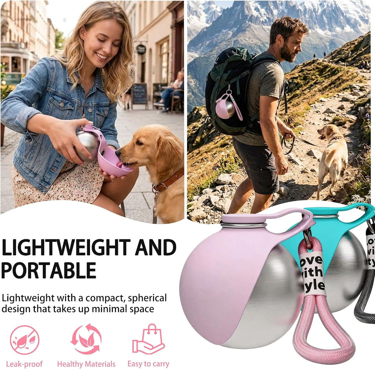 Portable Pet Water Bottle & Collapsible Dog Bowls Spill Proof Water Dispenser Cat Food Container & Dog Treat Holder, Small Size Pet Supplies Travel Accessories for Puppy
