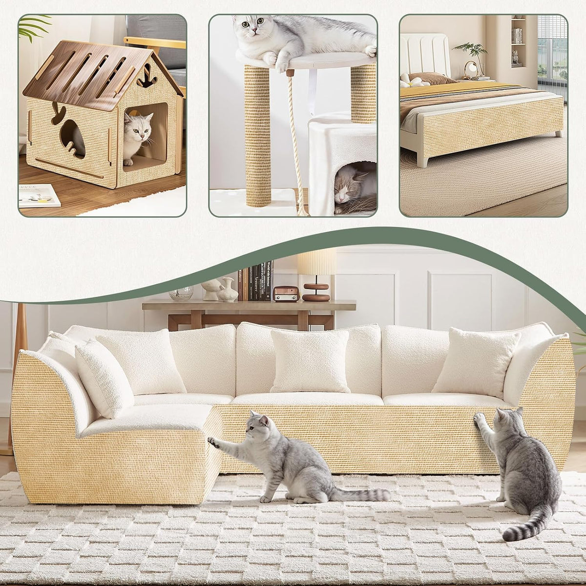 Couch Wall Corner Protector for Indoor Cats, Khaki, 39.3x15.8In
