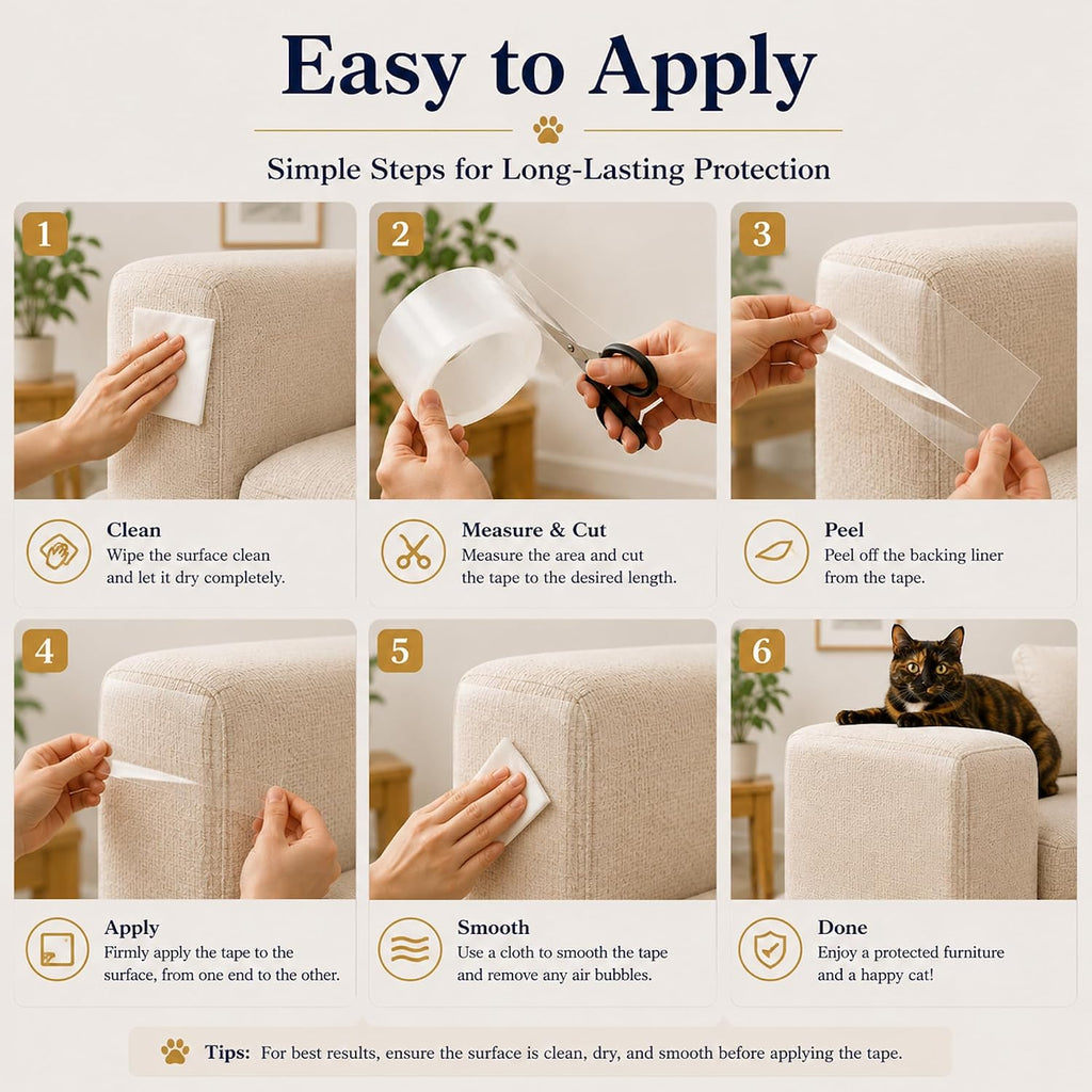 4" x30' Furniture Protector for Cats, Cat Scratch Deterrent Tape for Couch & Sofa, Clear Anti Scratch Furniture Protection, Protect Carpet, Door & Wall, Residue-Free
