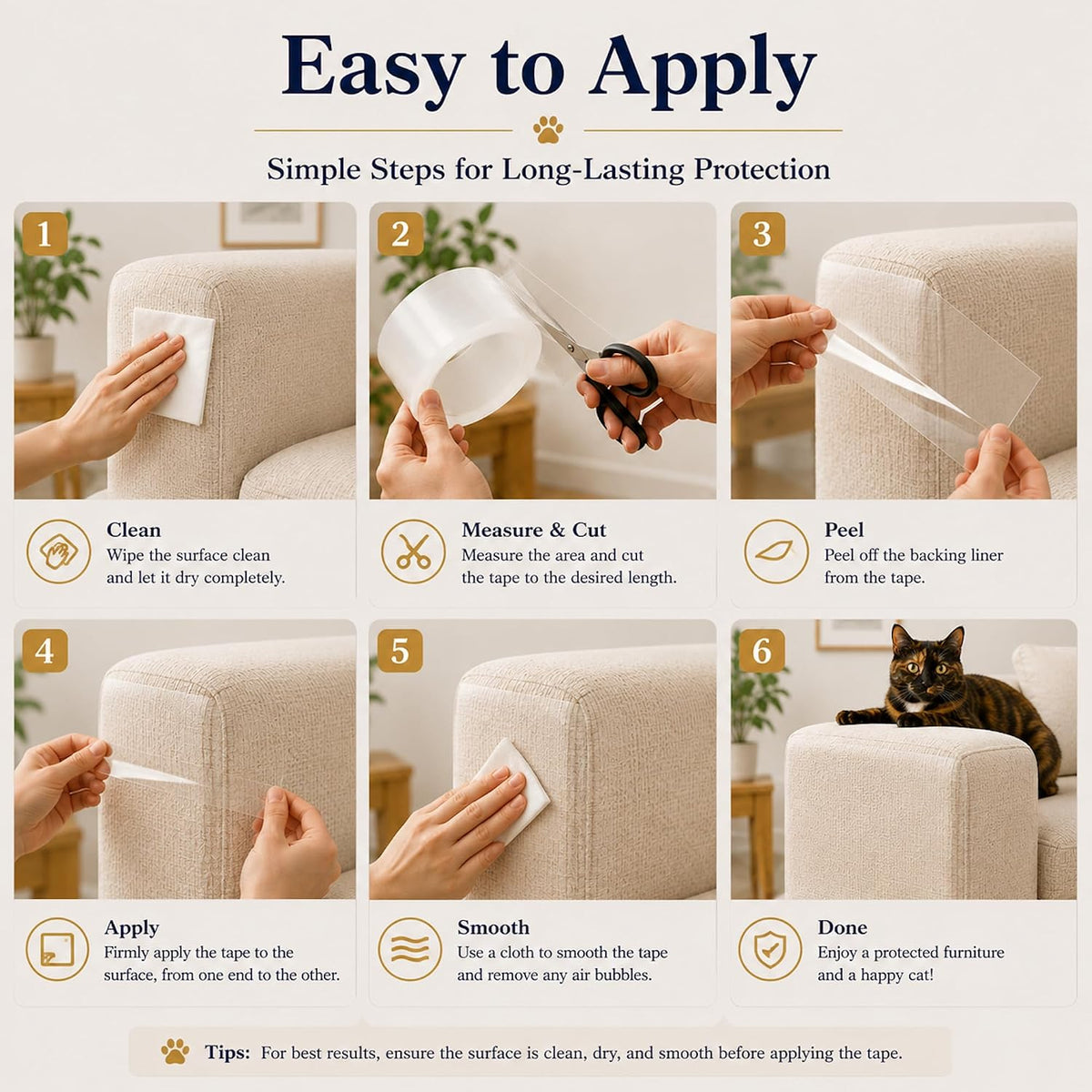 4" x30' Furniture Protector for Cats, Cat Scratch Deterrent Tape for Couch & Sofa, Clear Anti Scratch Furniture Protection, Protect Carpet, Door & Wall, Residue-Free