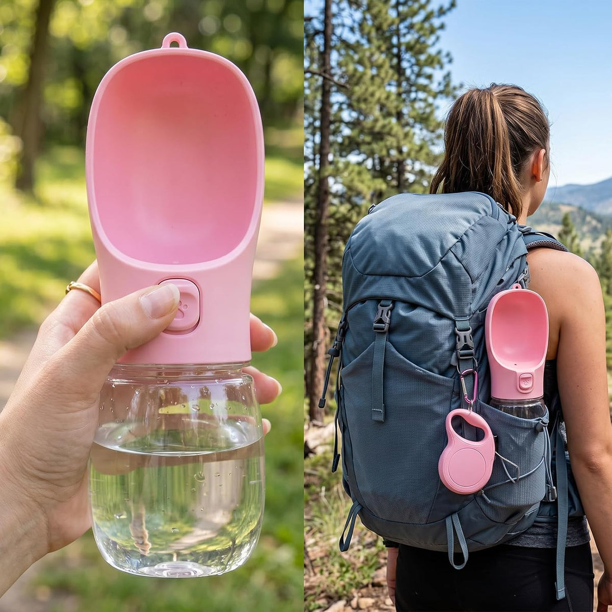 Portable Dog Water Bottle, Leak Proof Pet Water Dispenser with One-Button Water Release, O-Shaped Drinking Trough, 10 OZ Travel Water Bottle for Walking Hiking