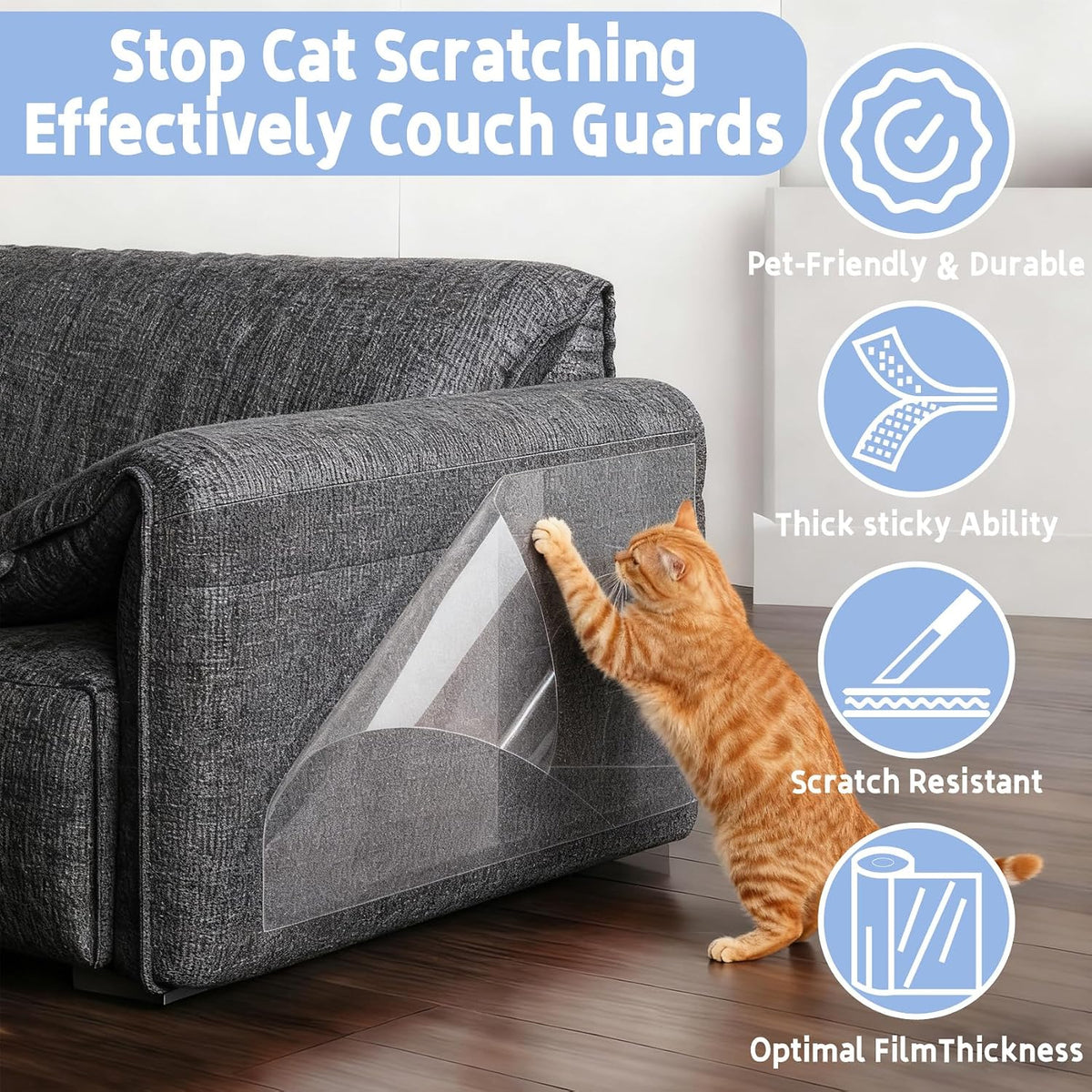 Anti Cat Scratch Furniture Protector: Thick Sticky Cat Proof Couch Cover 196.8" x 11.8" Clear Vinyl Dog Scratching Deterrent Tape for Door Sofa Wall Corner