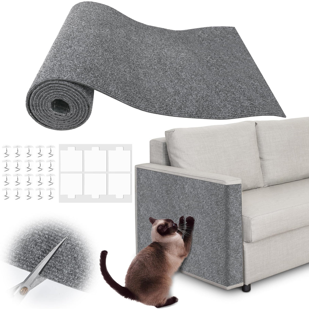 Couch Protector from Cat Claws - 78.7" x 15.8" Trimmable Self-Adhesive Cats Claws Scratch Pads, Cat DIY Climbing Cats Scratch Mat Tree Replacement Indoor (Dark Gray)