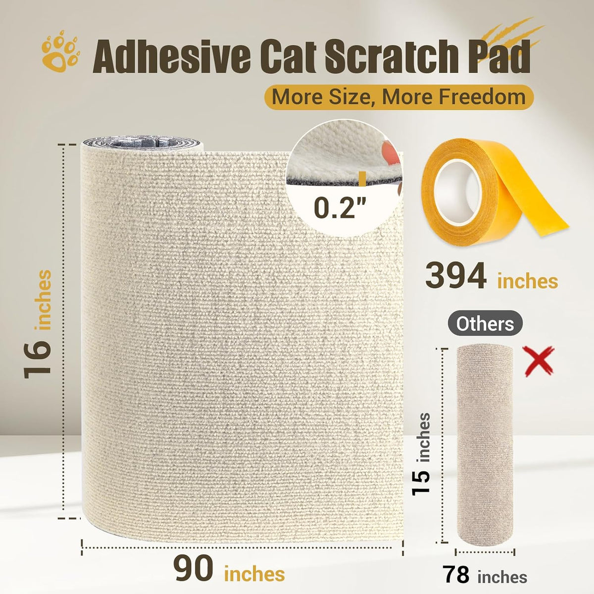 Cat Scratch Couch Protector, 90"x16" Trimmable Anti-Scratch with Grid Tape