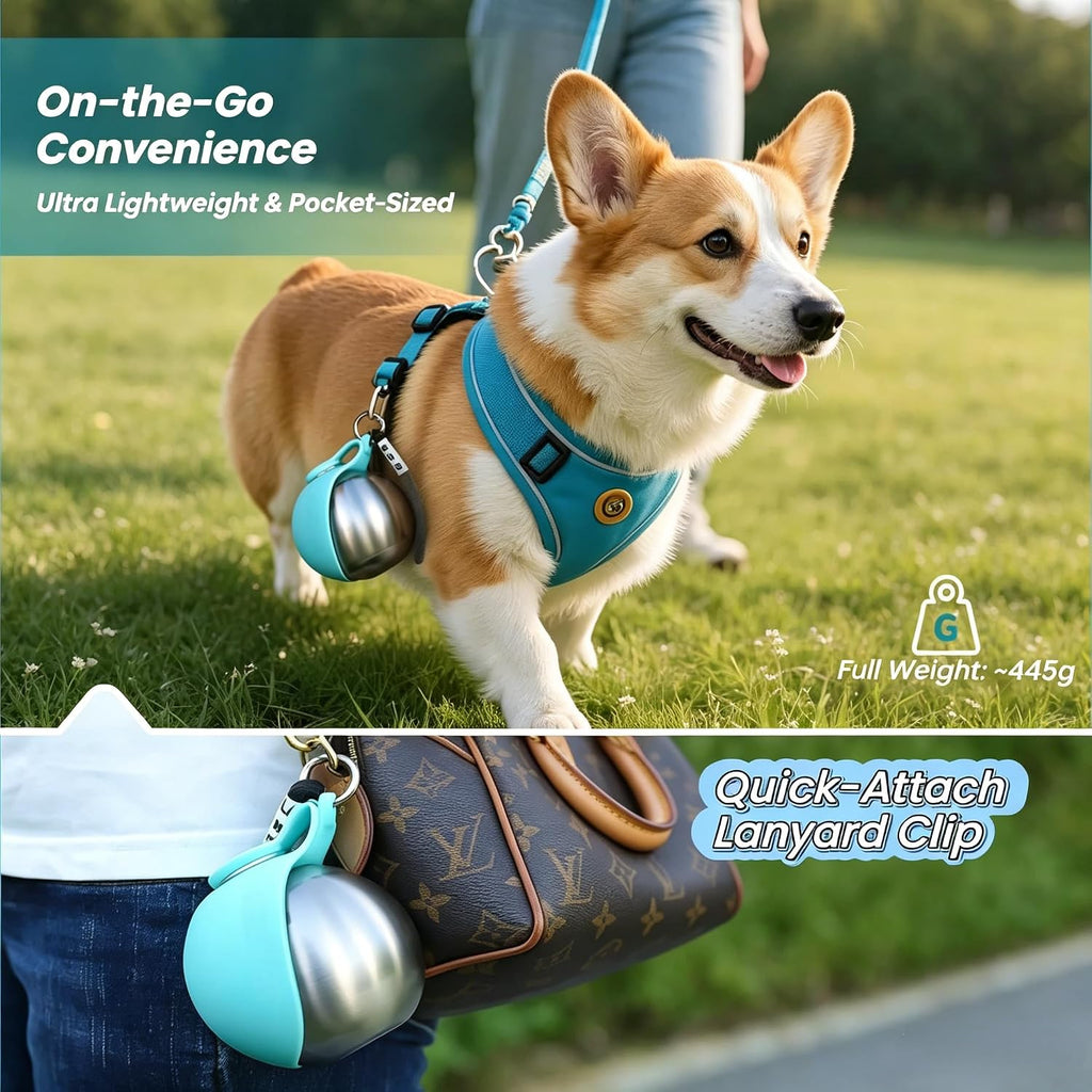2-in-1 Dog Water Bottle - Portable Pet Travel Flask with Bowl -Blue