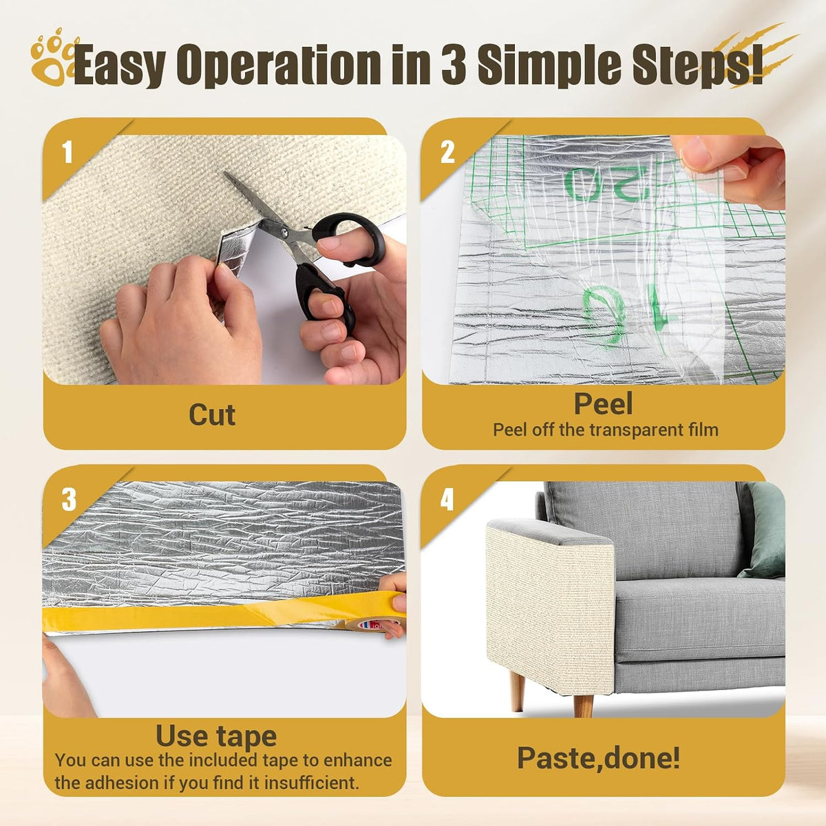 Cat Scratch Couch Protector, 90"x16" Trimmable Anti-Scratch with Grid Tape