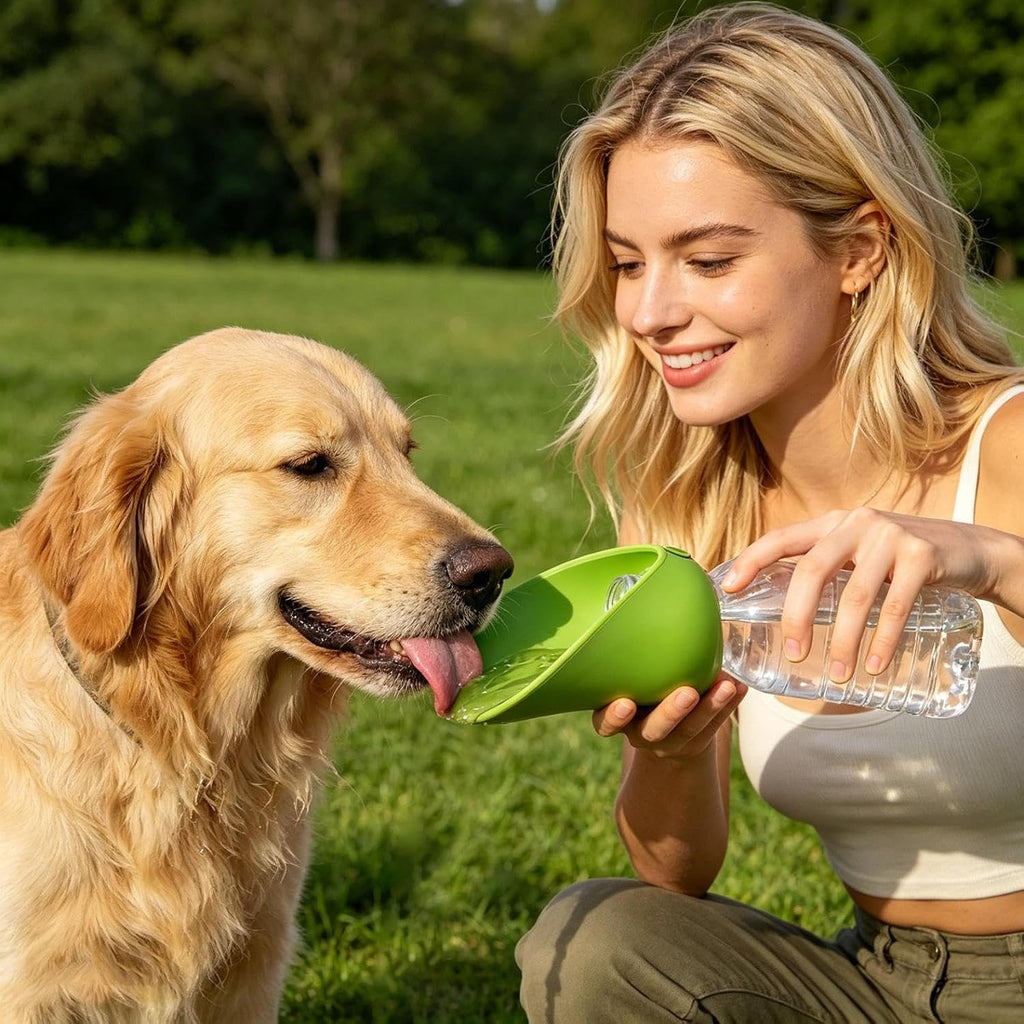 Dog Water Bottle Adapter Portable Silicone Dog Water Dispenser for Standard Water Bottles Leak Proof Outdoor Pet Water Feeder Bowl for Dog Cat Walking Hiking Travel Foldable Leaf Design