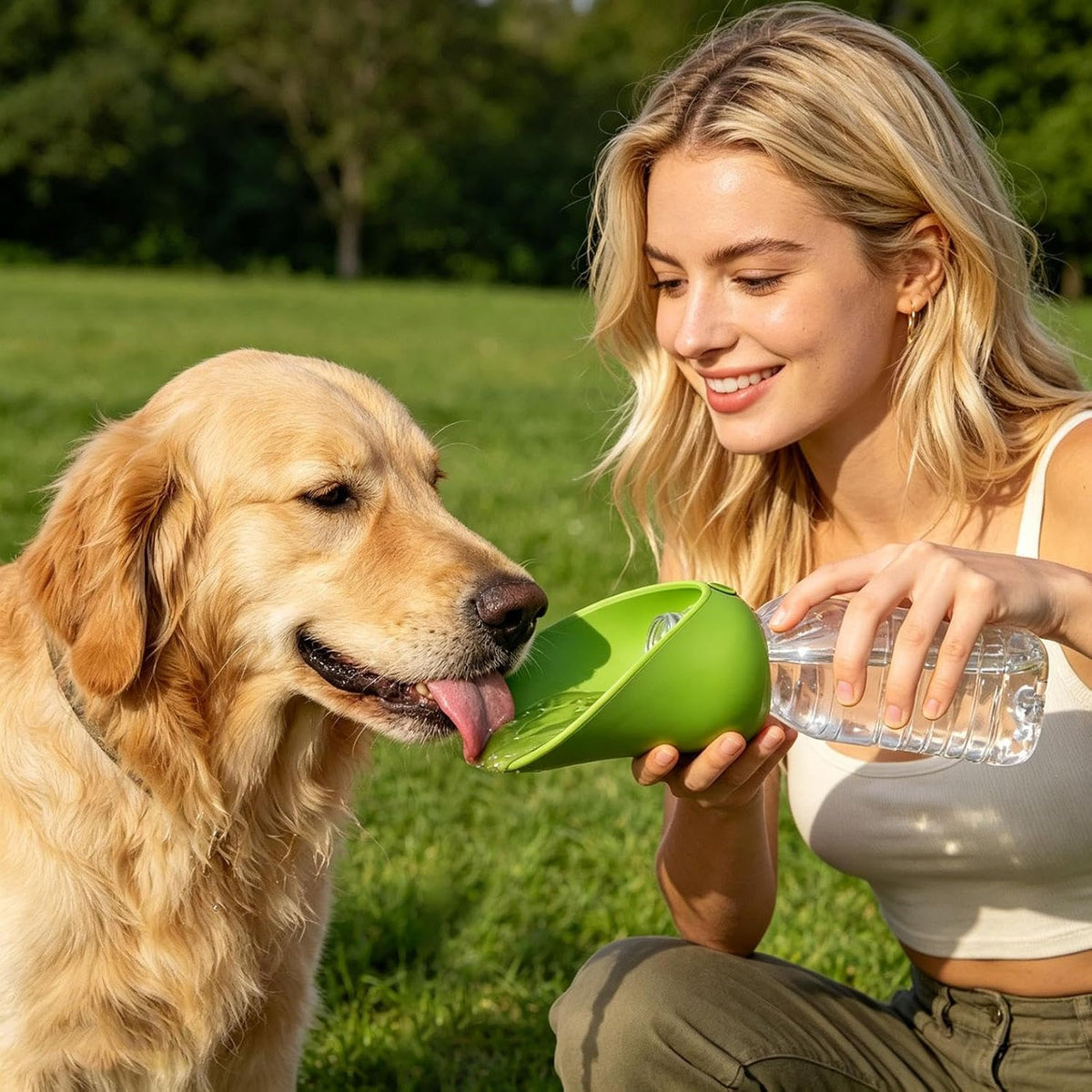 Dog Water Bottle Adapter Portable Silicone Dog Water Dispenser for Standard Water Bottles Leak Proof Outdoor Pet Water Feeder Bowl for Dog Cat Walking Hiking Travel Foldable Leaf Design