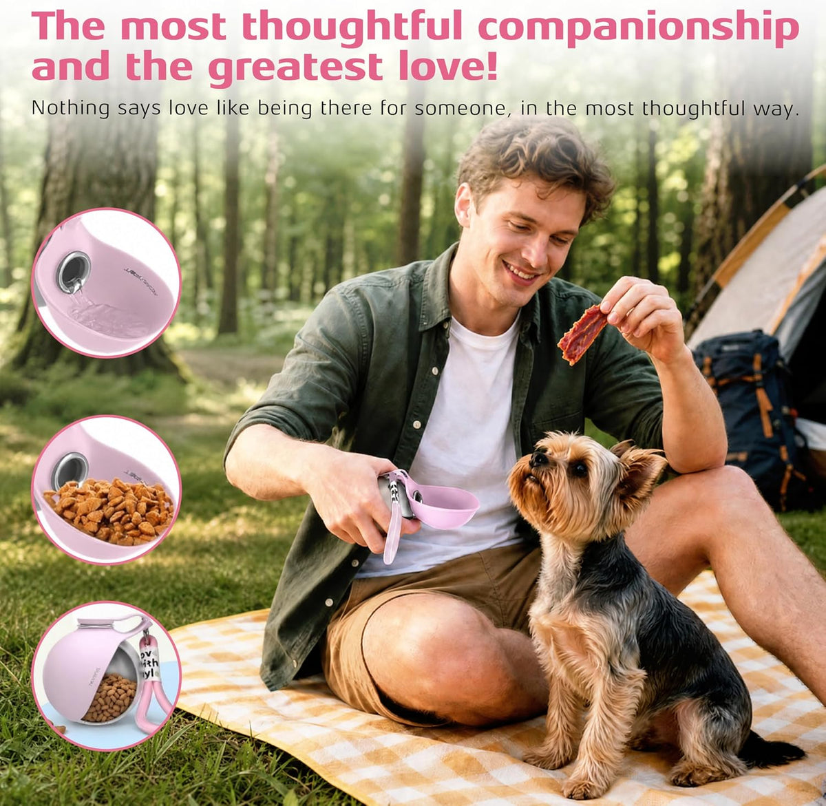 Portable Dog Water Bottle for Walking, 10oz Stainless Steel Pet Water Dispenser with Foldable Silicone Bowl, Leak-Proof Puppy Water Bottle for Small Dogs&Cats,Travel Hiking Outdoor Use(Pink)