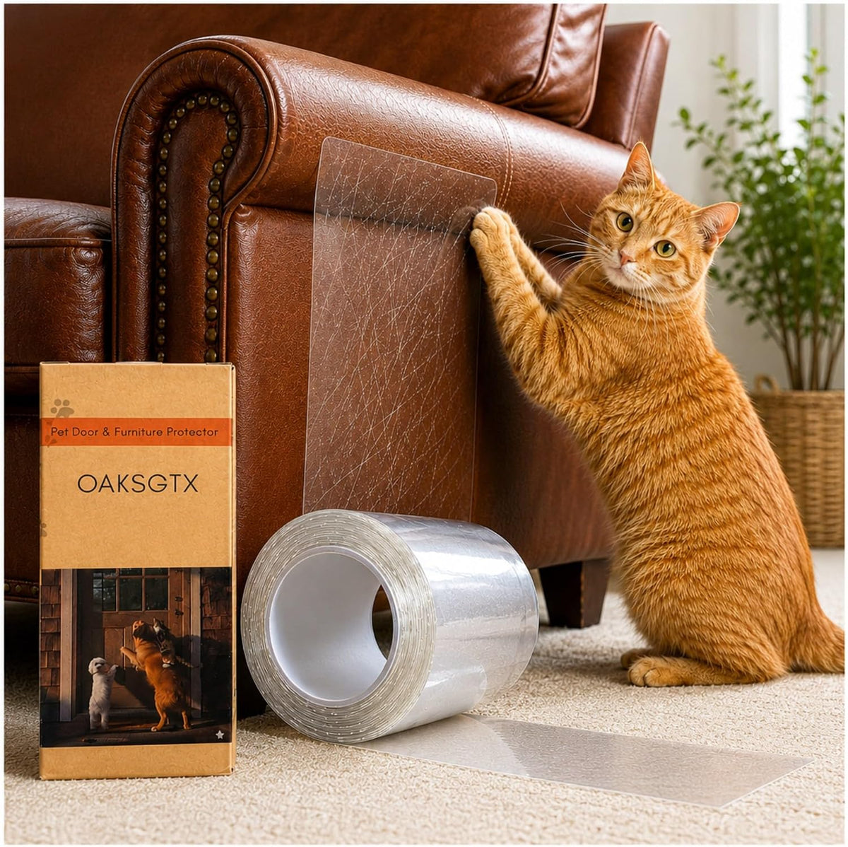 Furniture Protectors from Cats Scratching | Cat Scratch Furniture Protector Couch, Sofa & Door Protector | Sticky Paws Tape for Cats | Clear Anti-Scratch Vinyl Tape | 6" x 10ft, No Residue