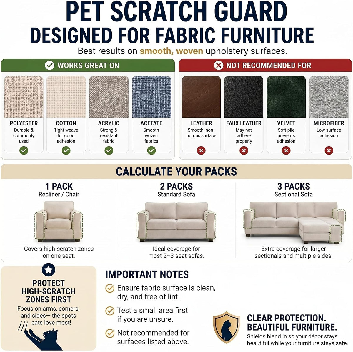 Stelucca Amazing Shields Cat Scratch Furniture Protector - 6 Pack XL