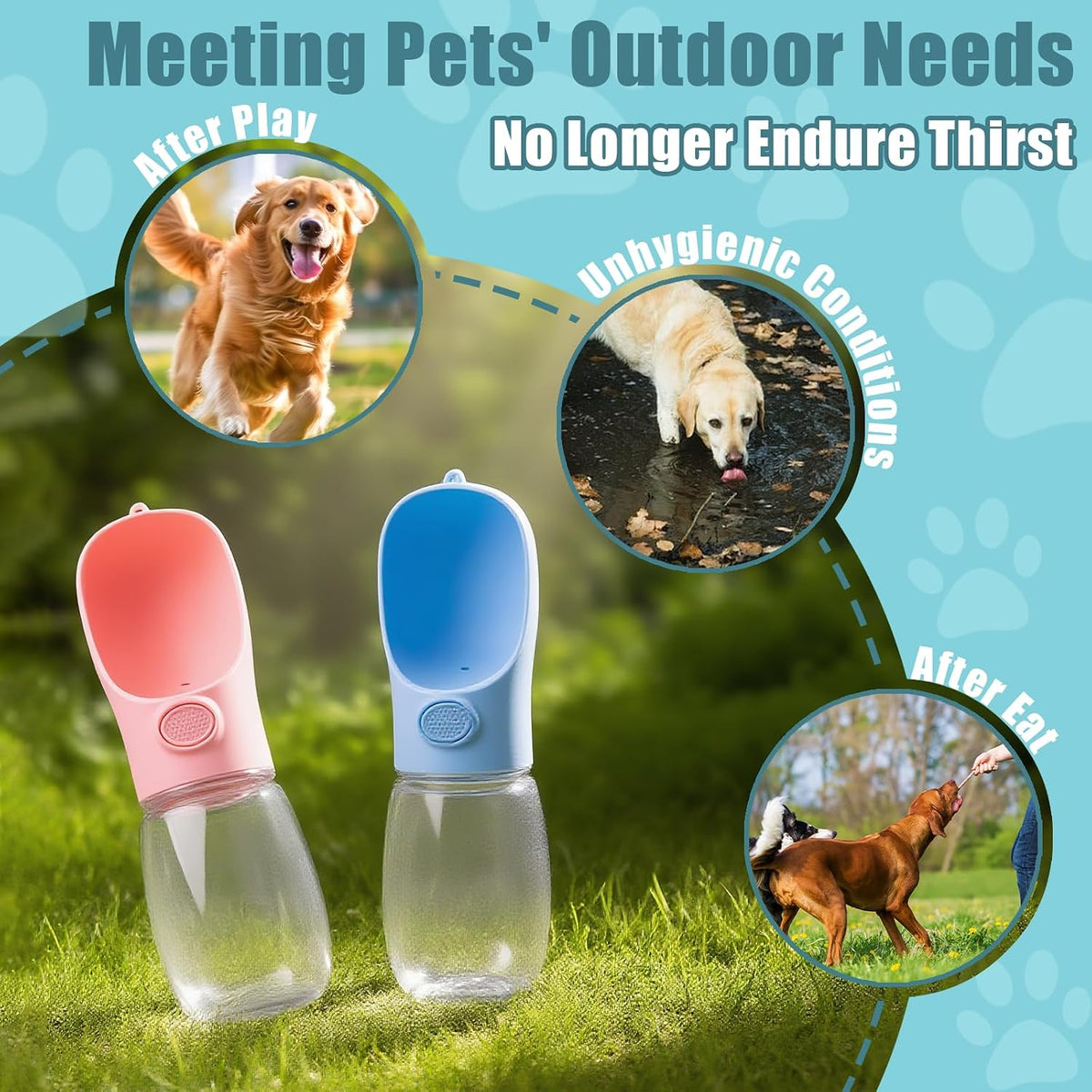 Bestac Pet Travel Water Bottle - Portable Dog&Cat Water Cup, One-Hand Operation, Lightweight & Leak-Proof, BPA-Free, Compatible with Most Gear, Ideal for Walking, Camping & Travel (Blue, 350ml)