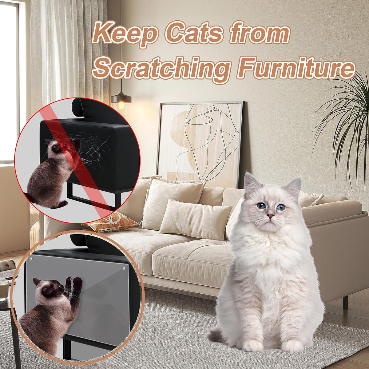 Cat Scratch Furniture Protector, 160"x12" Single-Sided Sticky Couch Protector from Cat Claws, Transparent Plastic Cover Adhesive Clear Anti Scratch Deterrent for Furniture Sofa Door (30 Pins)