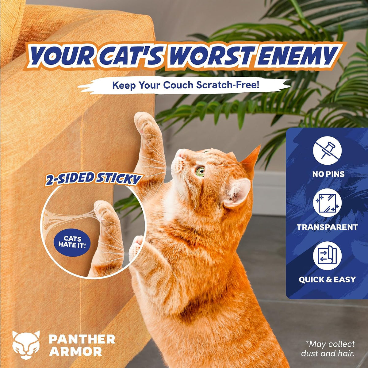 Panther Armor Cat Scratch Furniture Protector, 10 Double-Sided Tape Sheets