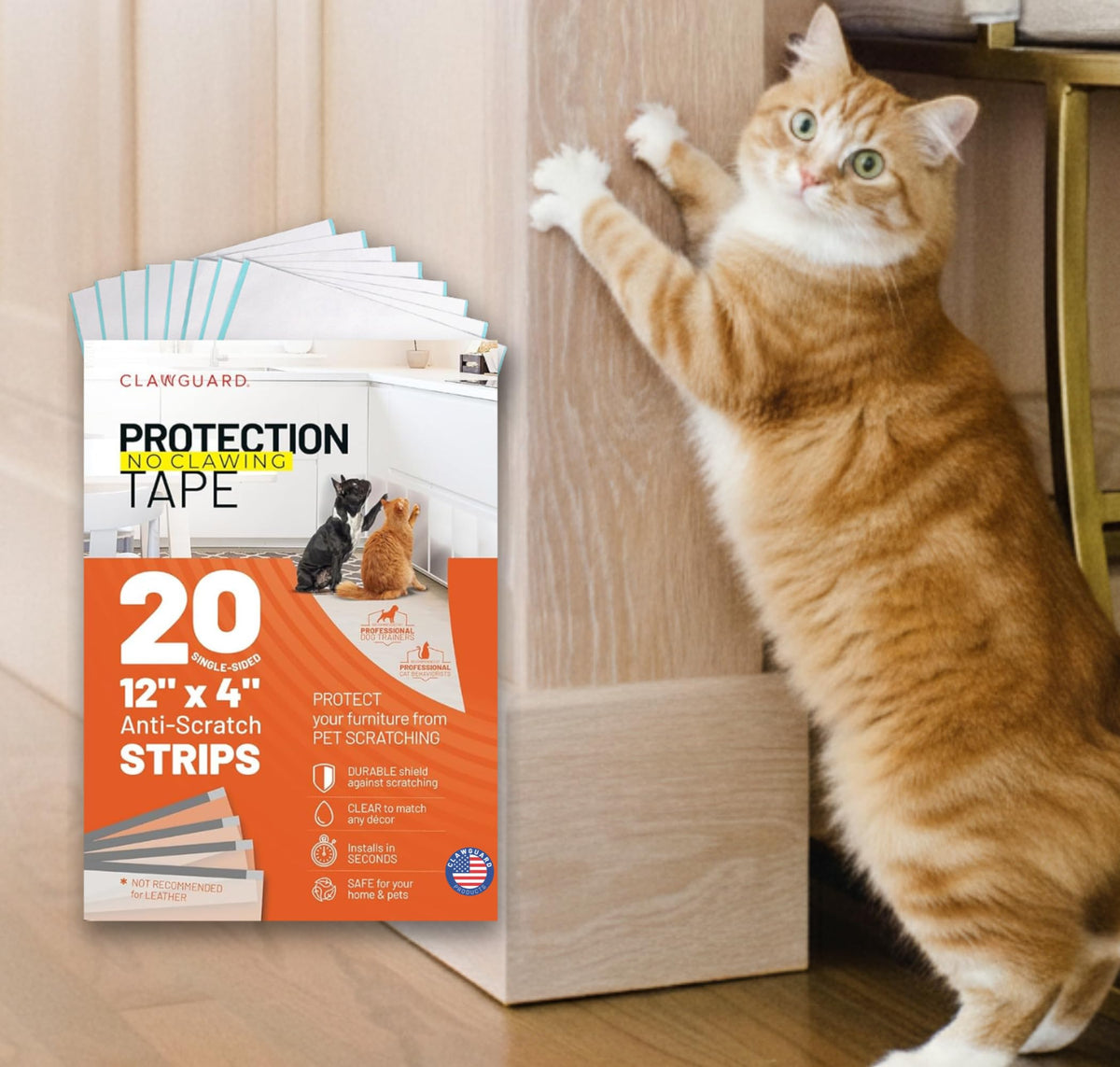 CLAWGUARD Cat and Dog Scratch Protector Tape, Door and Couch, 20 Strips