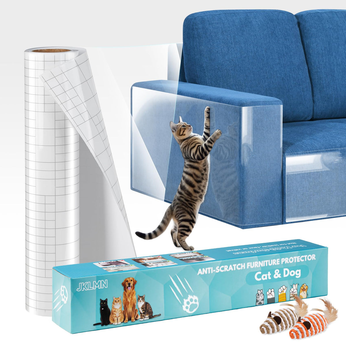 Anti-Cat Scratch Furniture Protector - Clear Vinyl Couch Protector from Cat Claws, Scratch Deterrent Tape for Sofa Corners, Single-Sided Sticky Couch Protector for Cats (200"x 8.3")