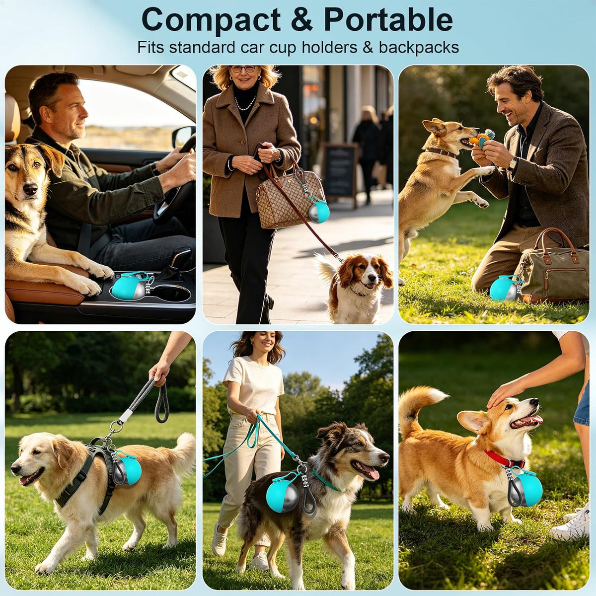 2 in 1 Dog Water Bottle with Bowl, 10oz Stainless Steel - Blue
