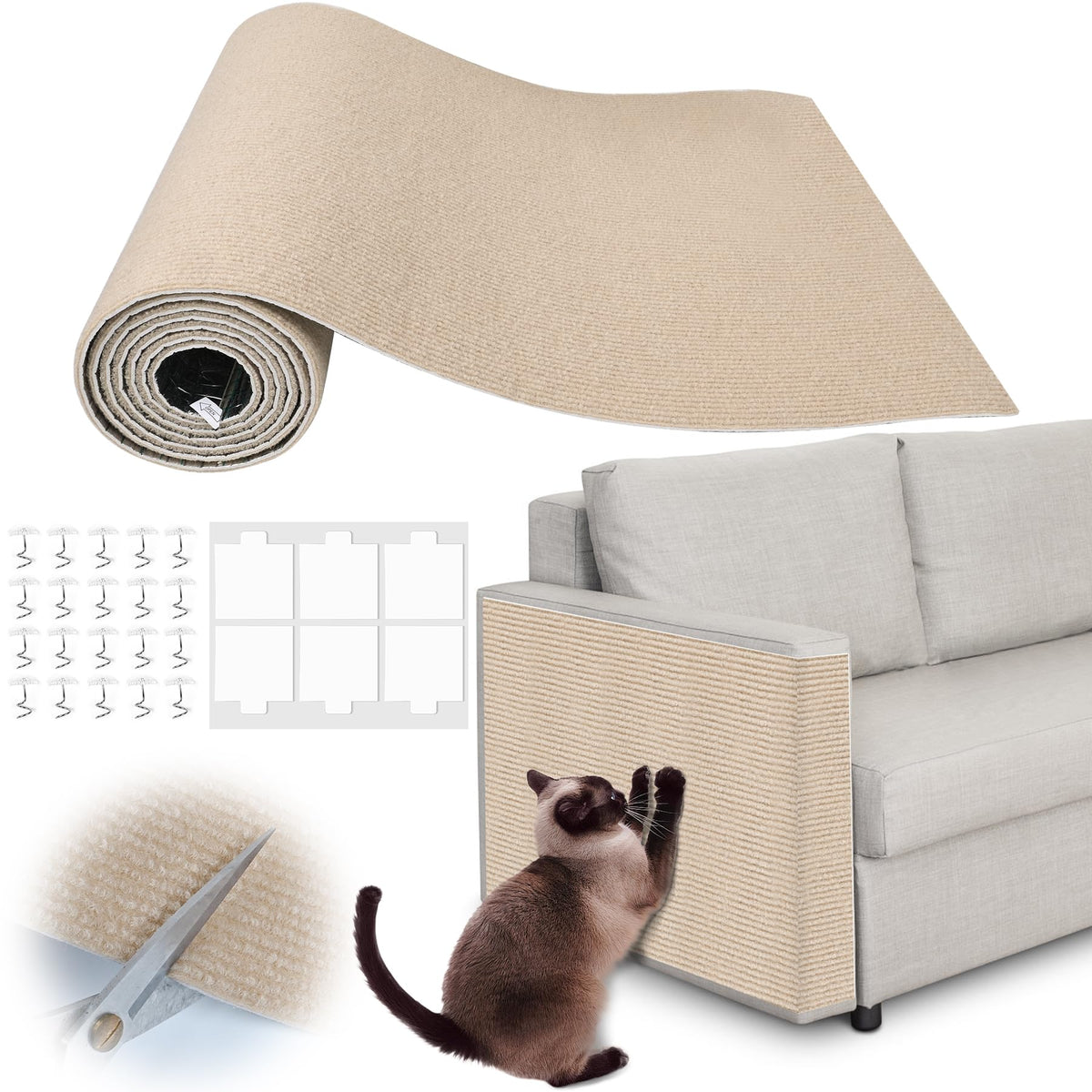 Couch Protector from Cat Claws - 78.7" x 15.8" Trimmable Self-Adhesive Cats Claws Scratch Pads, Cat DIY Climbing Cats Scratch Mat Tree Replacement Indoor (Dark Gray)