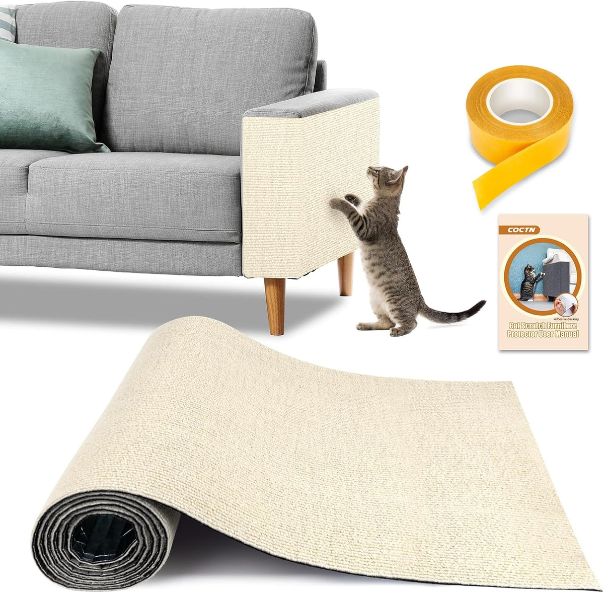 Cat Scratch Couch Protector, 90"x16" Trimmable Anti-Scratch with Grid Tape