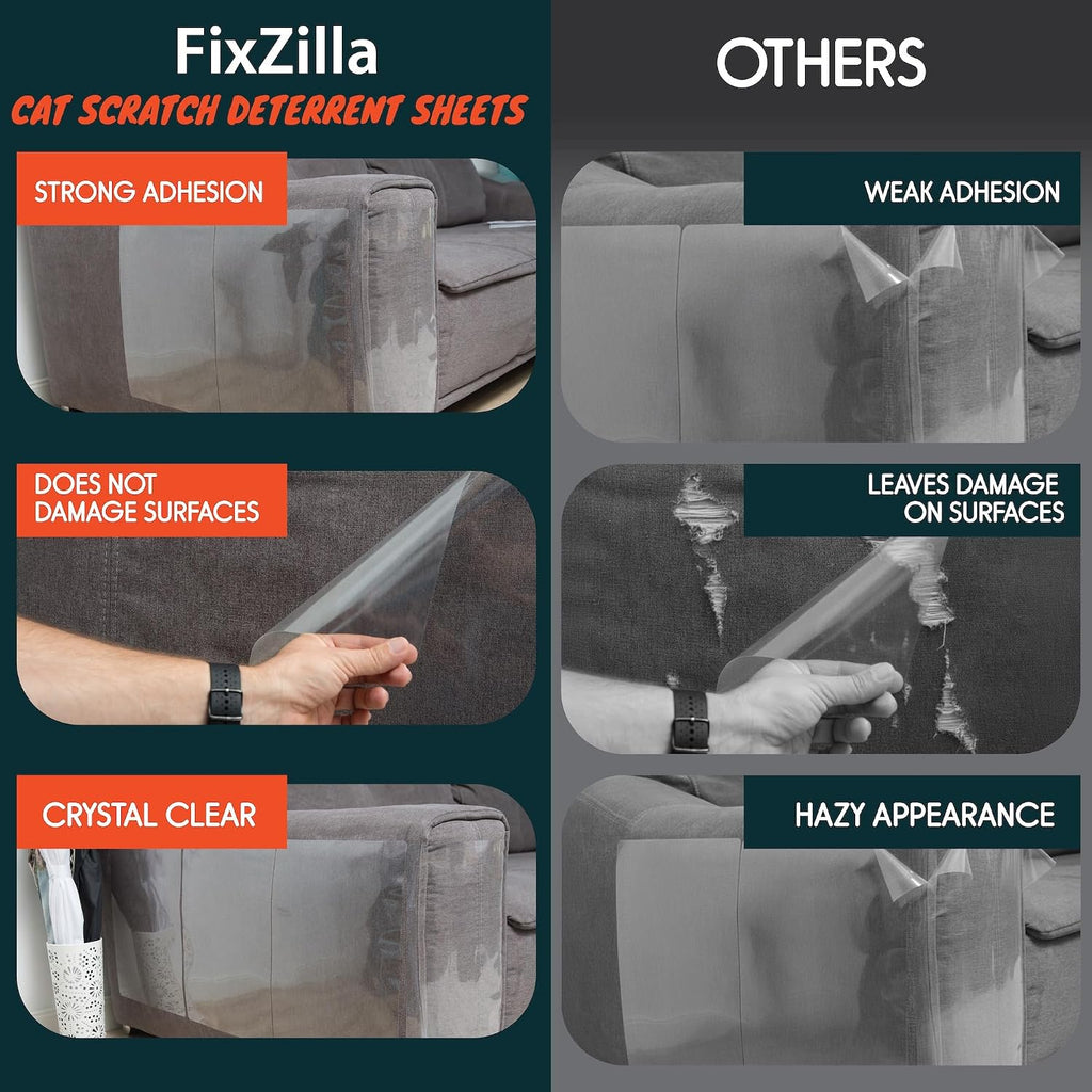FixZilla Double Sided Anti Cat Scratch Furniture Protector for Couches - 10 Sticky Double Sided Tape Sheets Couch Protector from Cat Claws, Scratch Deterrent for Sofa Corners Paws Furniture Protection