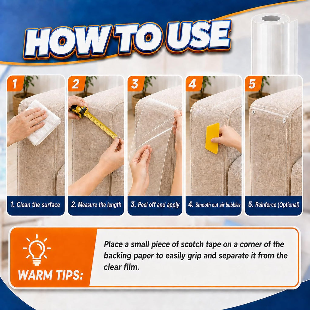 196.9" x 17.7" Anti Cat Scratch Furniture Protector, Clear Couch Protector from Cat Claws, Self-Adhesive Anti Scratch Cats Tape for Furniture with Twist Pins and Scraper
