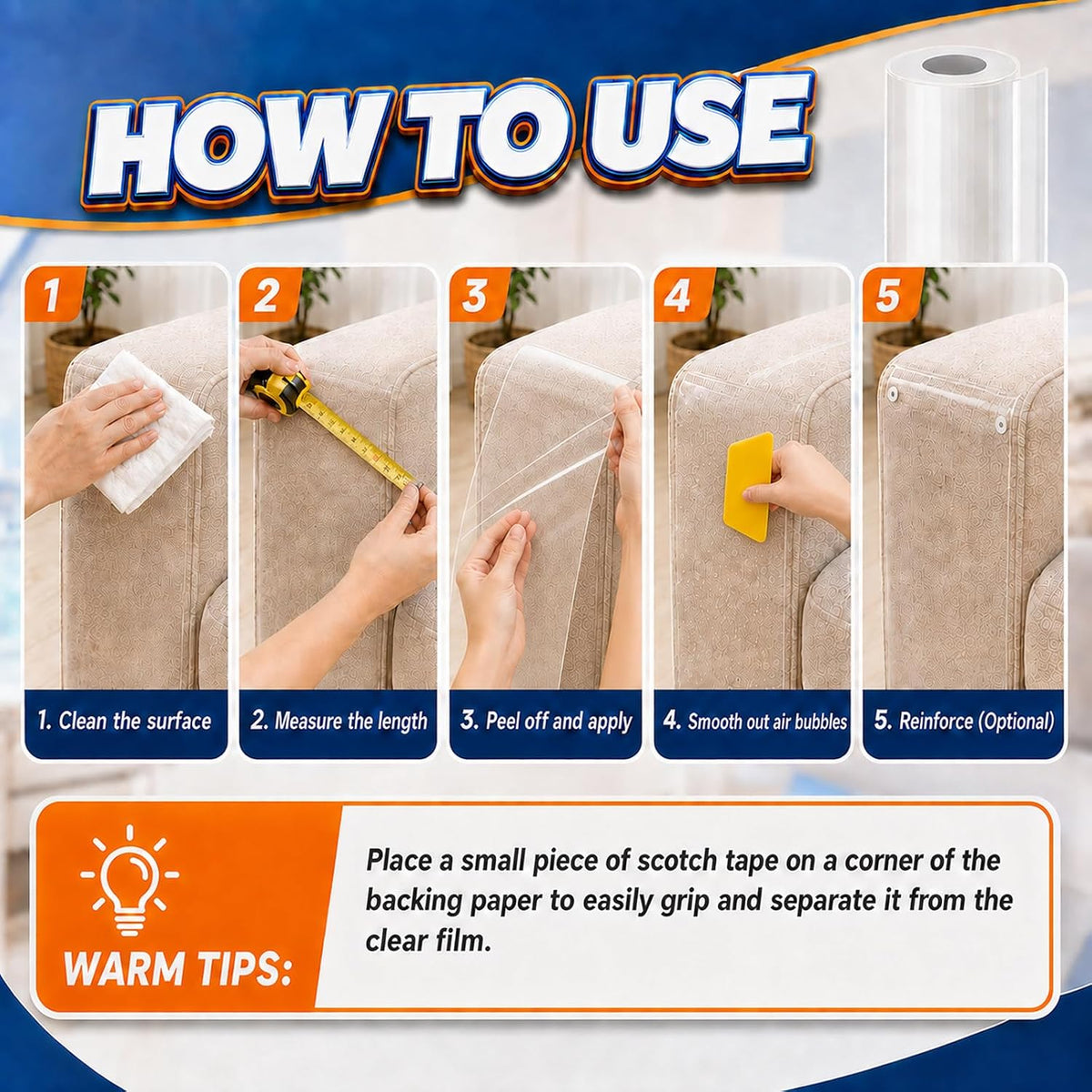 196.9" x 17.7" Anti Cat Scratch Furniture Protector, Clear Couch Protector from Cat Claws, Self-Adhesive Anti Scratch Cats Tape for Furniture with Twist Pins and Scraper