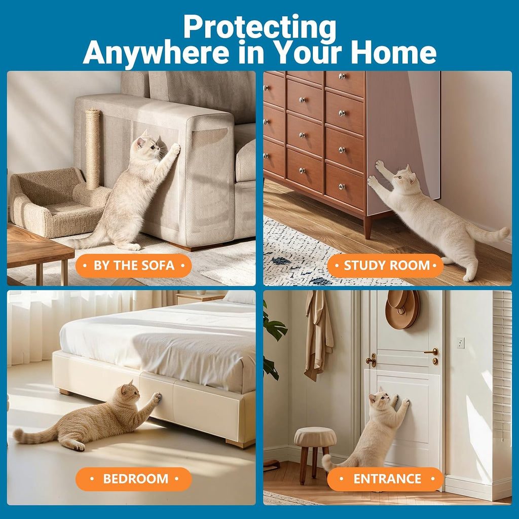 Anti Cat Scratch Furniture Protector – Clear Thicken Vinyl Tape 160"x 12.6", Single-Sided Sticky Couch Protector from Cat Claws, Flexible Guard for Sofa Corner Door Walls Bed Leather