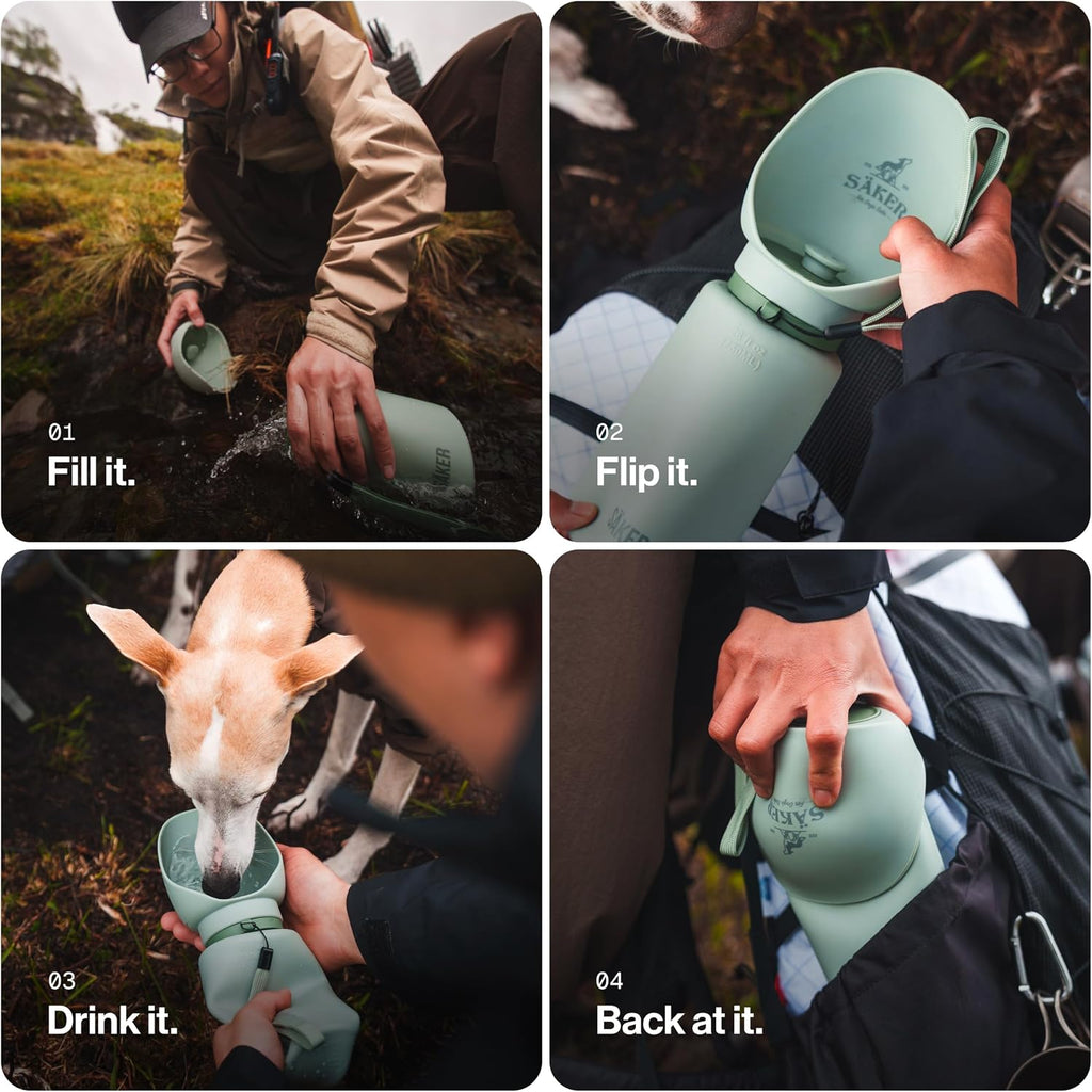 SÄKER Portable Dog Water Bottle, Collapsible Water Bottle for Dogs Perfect for Walking, Hiking and Outdoors | Works as a Portable Water Bowl | Designed in Montreal - 750ml