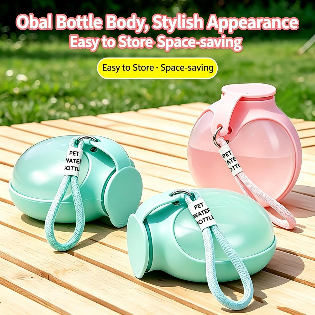 Dog Water Bottle, 2-in-1 Portable Oblate Foldable Pet Cup with Lanyard for Outdoor Walking-Leak-Proof Pet Travel Water Dispenserfood-Grade Silicone Drinking Tray for Small Cats and Dogs（Pink）