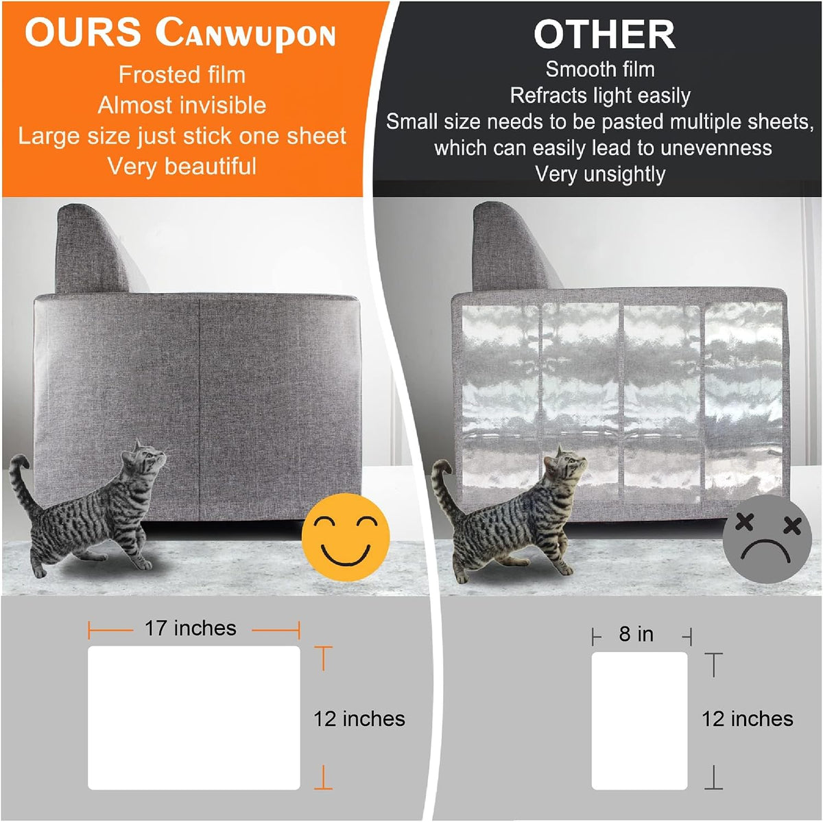 20-Pack Cat Scratch Furniture Couch Protector - Large Size 17x12inch Sofa Protectors Tape from Anti Cats Claws Scratching , Chair Corner Guards Cover for Cat Stop Scratching with 50 Twist Pins and Toy