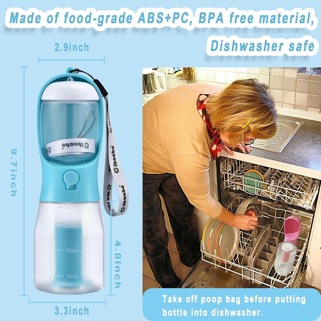 Cibaabo Dog Water Bottle with Food Container & Poop Bag Holder & Filter