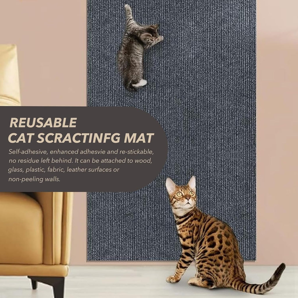 78.7"X15.8" Cat Scratching Mat, Self-Adhesive Cat Scratch Carpet, DIY Cats Scratch Furniture Protector for Couch, Sofa, Wall & Door, Durable Furniture Guards Couch Scratcher from Cats Claws, Dark Grey