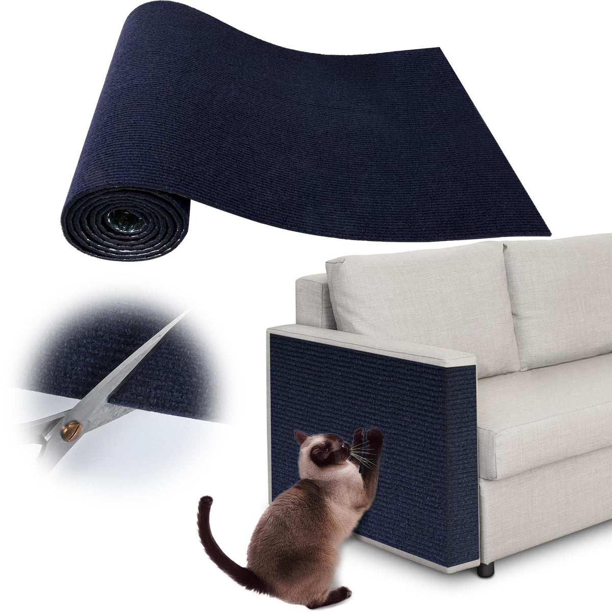 Couch Protector from Cat Claws - 78.7" x 15.8" Trimmable Self-Adhesive Cats Claws Scratch Pads, Cat DIY Climbing Cats Scratch Mat Tree Replacement Indoor (Dark Gray)