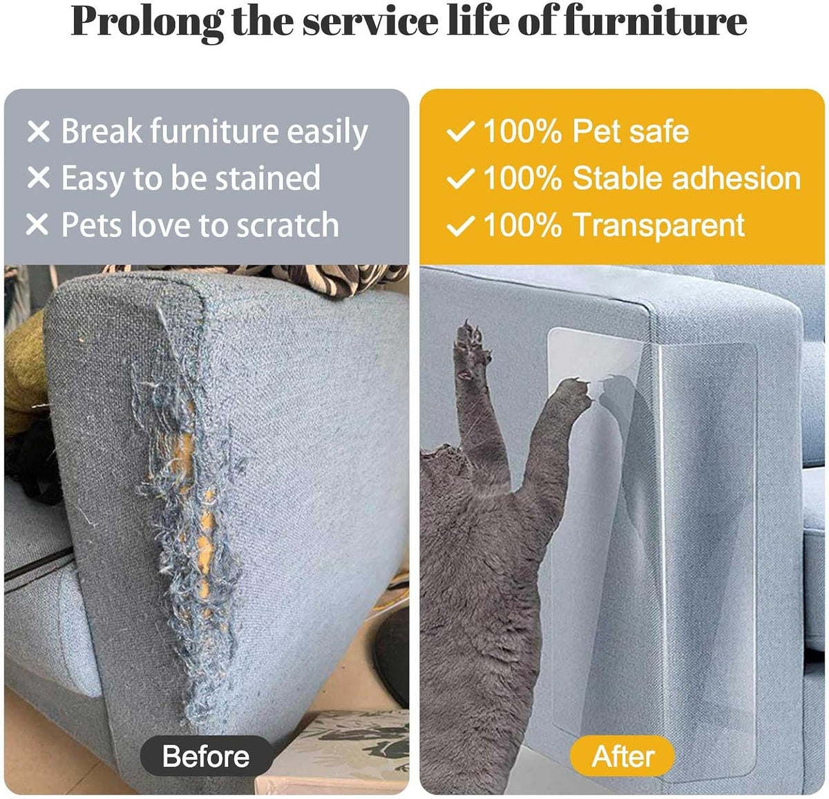 Generic Cat Scratch Furniture Protector, 15.8"x157" Thick Vinyl Couch Protector, Clear Self-Adhesive Cat Tape for Furniture, Sofa, Door, Walls