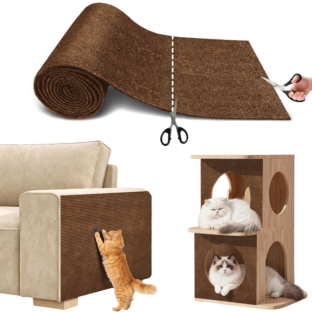 Couch Wall Corner Protector for Indoor Cats, Khaki, 39.3x15.8In