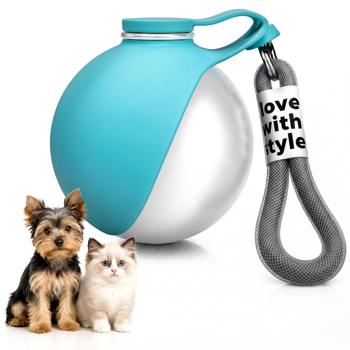 Portable Dog Water Bottle for Walking, 10oz Stainless Steel Pet Water Dispenser with Foldable Silicone Bowl, Leak-Proof Puppy Water Bottle for Small Dogs&Cats,Travel Hiking Outdoor Use(Pink)