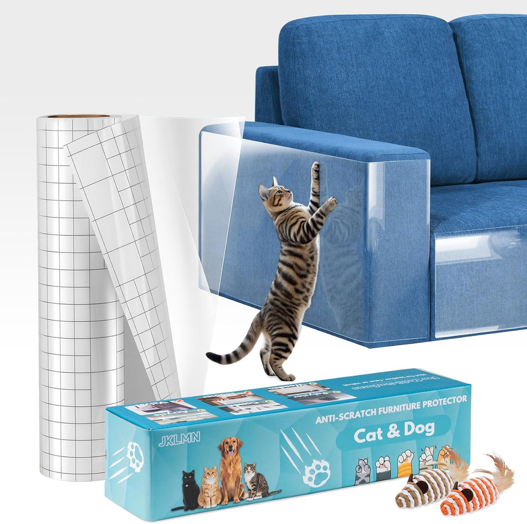 Anti-Cat Scratch Furniture Protector - Clear Vinyl Couch Protector from Cat Claws, Scratch Deterrent Tape for Sofa Corners, Single-Sided Sticky Couch Protector for Cats (200"x 8.3")
