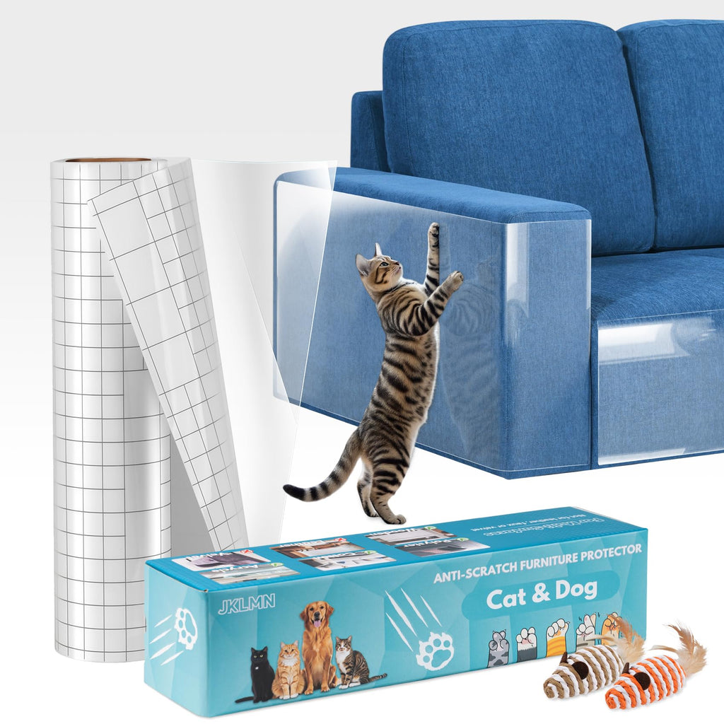 Anti-Cat Scratch Furniture Protector - Clear Vinyl Couch Protector from Cat Claws, Scratch Deterrent Tape for Sofa Corners, Single-Sided Sticky Couch Protector for Cats (200"x 8.3")