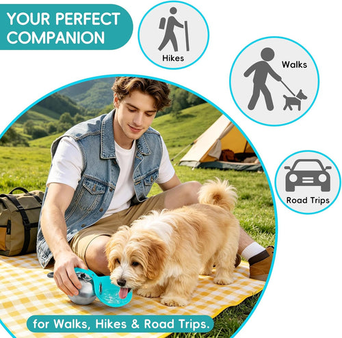 2in1 Portable Dog Water Bottle Portable,10oz Stainless Steel Leak Proof Pet Water Bottle Portable Dog Water Bottle Silicone Bowl,Outdoor Travel Water Bottle for Dogs Walking Hiking Camping, Blue