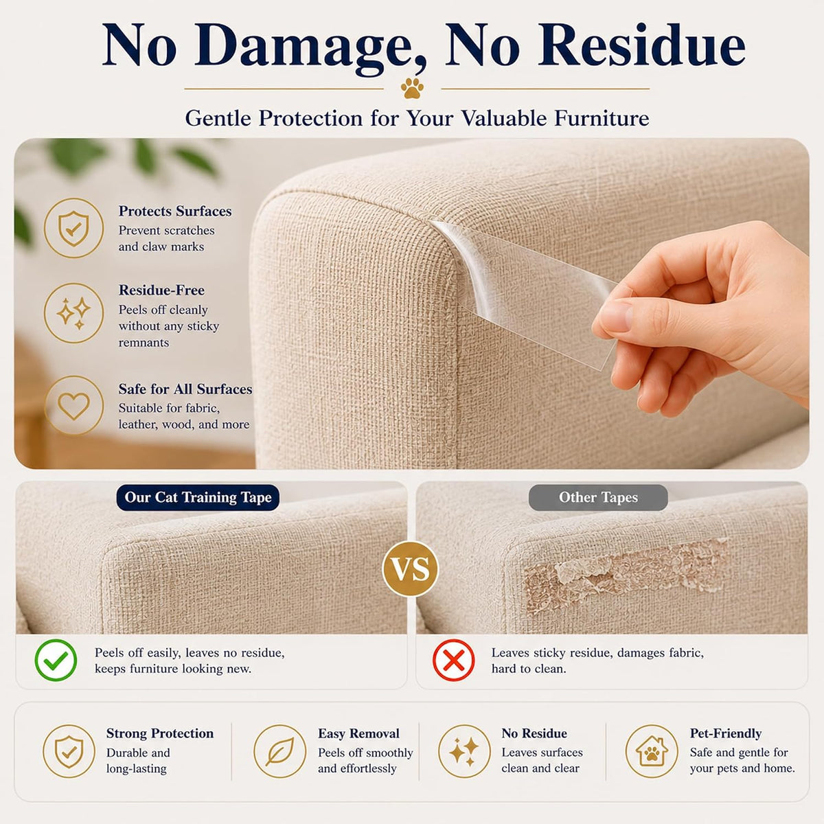 4" x30' Furniture Protector for Cats, Cat Scratch Deterrent Tape for Couch & Sofa, Clear Anti Scratch Furniture Protection, Protect Carpet, Door & Wall, Residue-Free