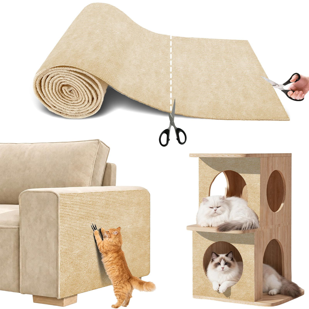 Couch Wall Corner Protector for Indoor Cats, Khaki, 39.3x15.8In