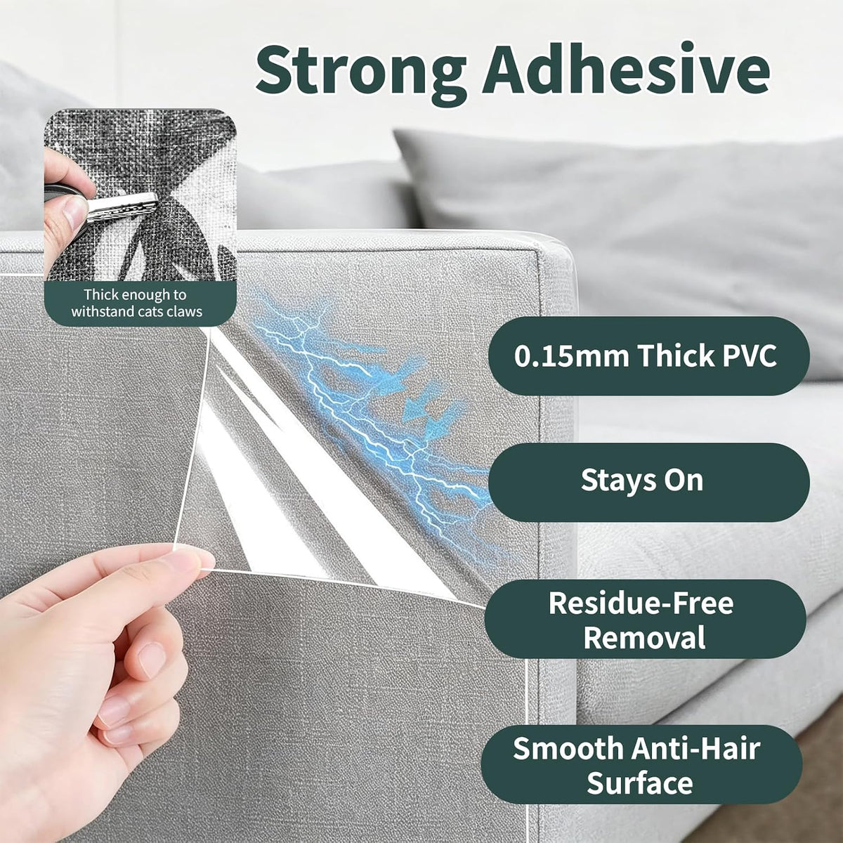 Anti Cat Scratch Furniture Protector,Thicken Vinyl 160" x 12.4"