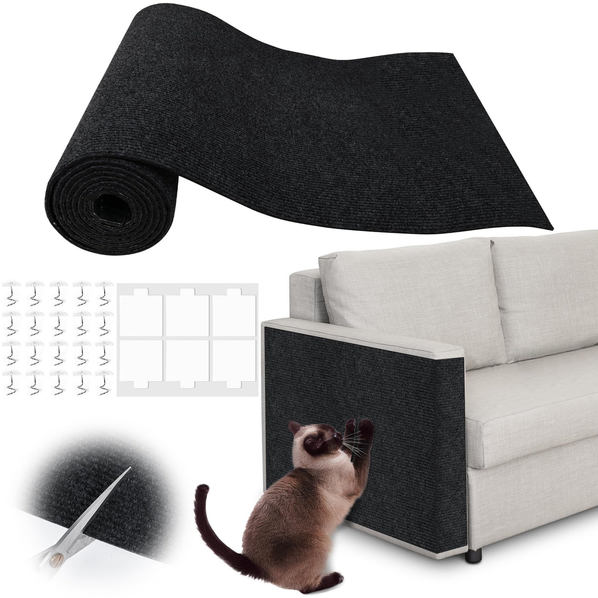 Couch Protector from Cat Claws - 78.7" x 15.8" Trimmable Self-Adhesive Cats Claws Scratch Pads, Cat DIY Climbing Cats Scratch Mat Tree Replacement Indoor (Dark Gray)